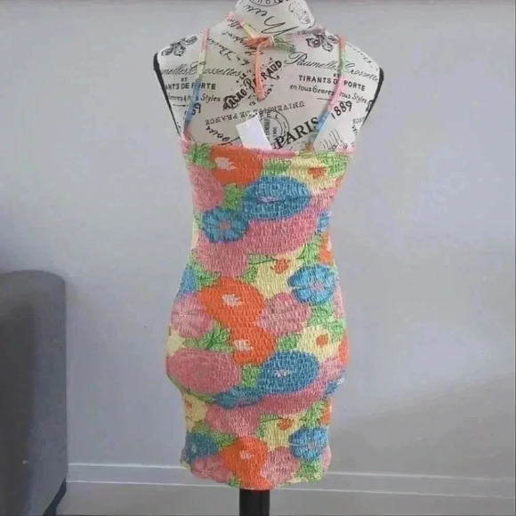 ZARA  | Women's Multicolor Retro Floral Smocked Mini Dress - Picture 3 of 3